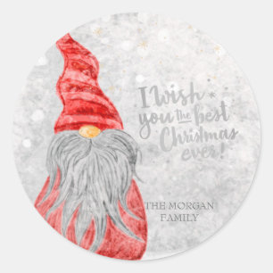 Sticker Rond Gnome mignon, je vous souhaite le meilleur Noël qu