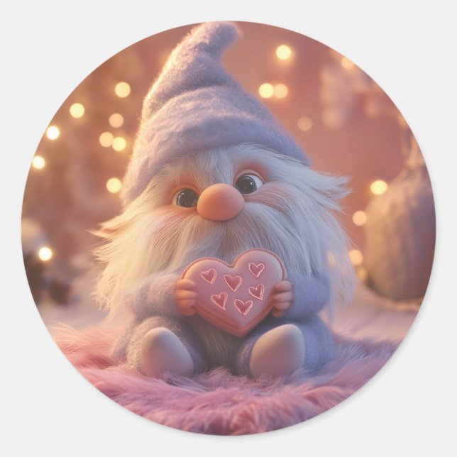Sticker Rond Gnome mignonne avec coeur : Saint Valentin Design (Devant)