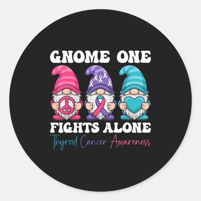 Sticker Rond Gnome One Fights Alone - Christmas Thyroid Cancer  (Devant)