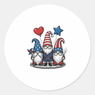 Sticker Rond Gnome Patriotique Gravure Vintage Design Vectoriel