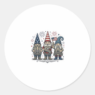 Sticker Rond Gnome Patriotique USA Vintage Chemise du Quatre Ju
