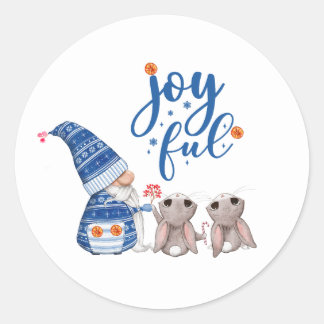 Sticker Rond Gnome scandinave mignonne avec lapins joyeux