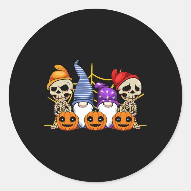 Sticker Rond Gnome Squelette Lazy Costume d'Halloween Cute Citr (Devant)