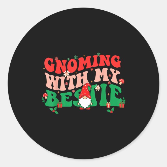 Sticker Rond Gnome Twinning With My Ie Funny Matching Christmas (Devant)