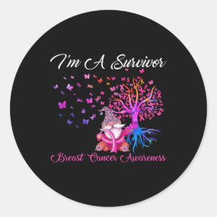 Sticker Rond Gnomes amusants Je suis un survivant Cancer du sei