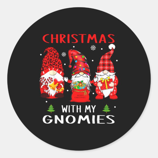 Sticker Rond Gnomes Christmas Family Leopard Funny Plaid Men Wo (Devant)