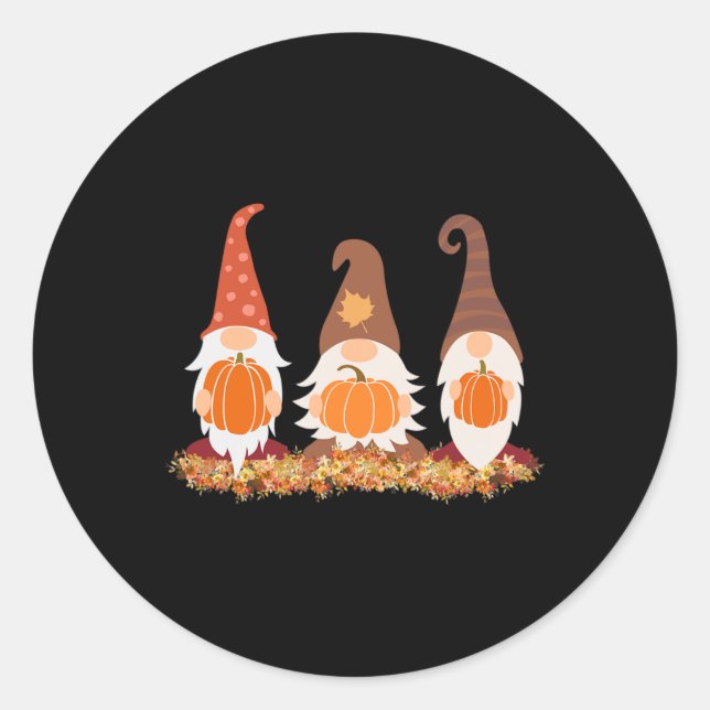 Sticker Rond Gnomes D'Automne Et Feuilles D'Automne Mignons Gra (Devant)