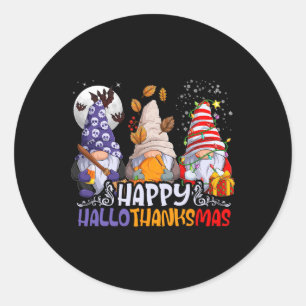 Sticker Rond Gnomes de Hallothanksmas Halloween Thanksgiving Ch