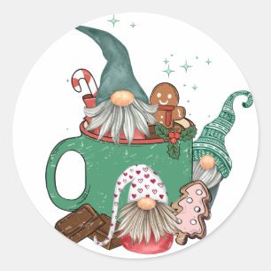 Sticker Rond Gnomes et cacao de Noël
