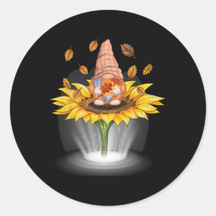 Sticker Rond Gnomes Fall Leaf tree Autumn Beam Sunflower Merci