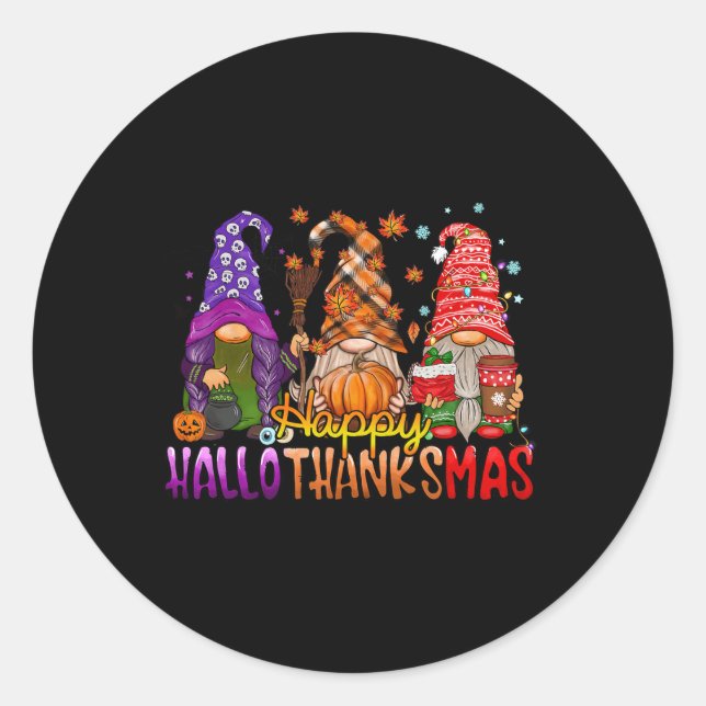 Sticker Rond Gnomes Hallothanksmas Halloween Thanksgiving (Devant)