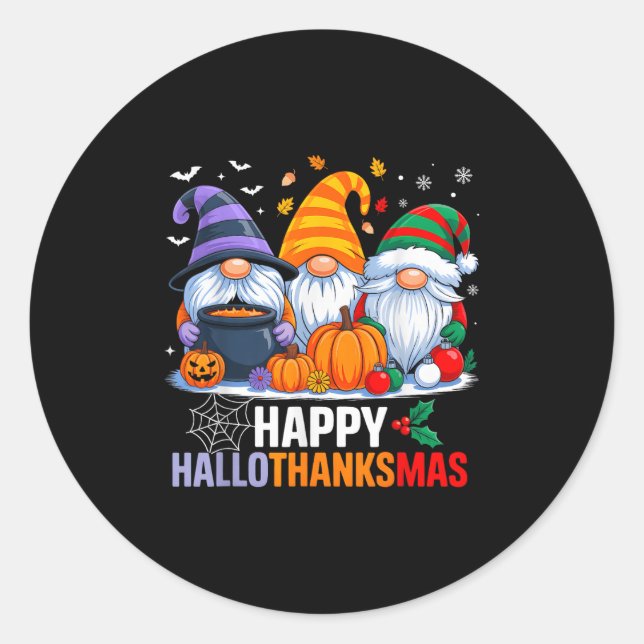 Sticker Rond Gnomes Halloween Thanksgiving Christmas Happy Hall (Devant)