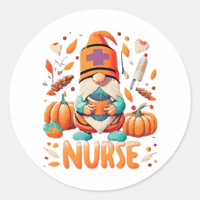 Sticker Rond Gnomes Infirmière de Thanksgiving Fall Scruter (Devant)