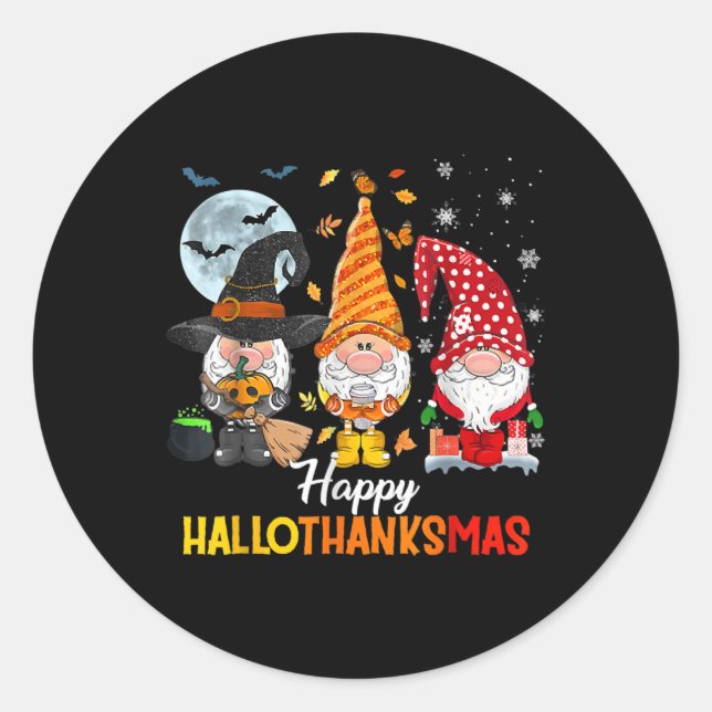 Sticker Rond Gnomes Lover Halloween Joyeux Noël Joyeux Happy Ha (Devant)