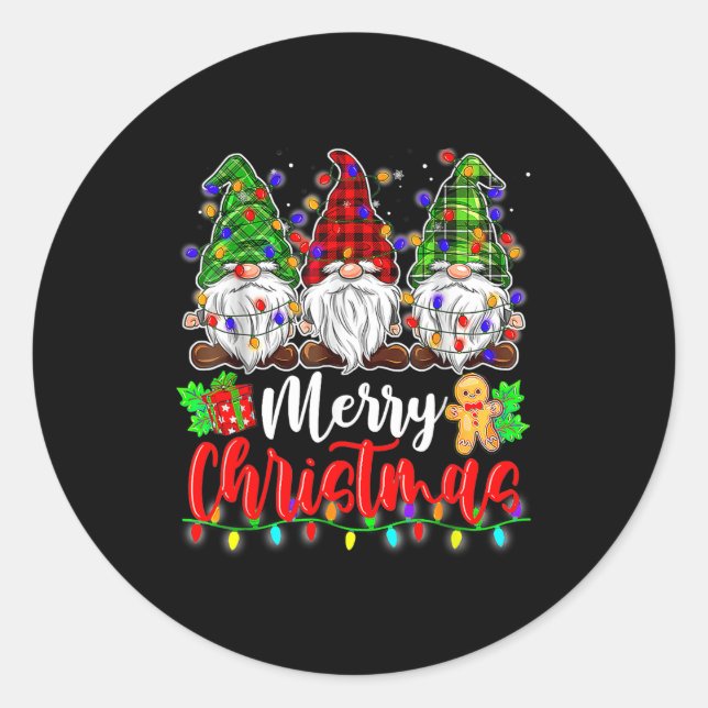 Sticker Rond Gnomes Merry Christmas Light Gnome Xmas  (Devant)
