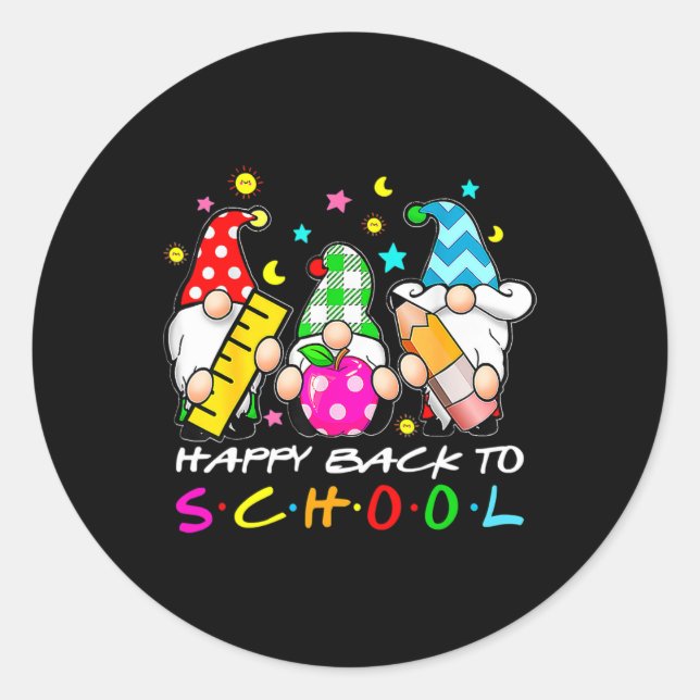 Sticker Rond Gnomes Mignons Heureux de Retour à l'École Enseign (Devant)