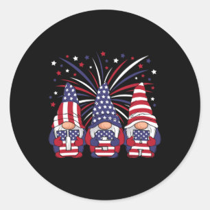 Sticker Rond Gnomes patriotiques 4 juillet États-Unis Hommes Fe