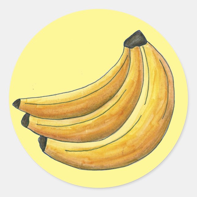 Sticker Rond Go Bananes Bananes Jaune Bungalows Fruit Foin (Devant)