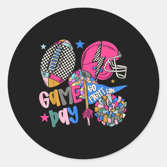 Sticker Rond Go Fight Win Touchdown American Football Game Day  (Devant)