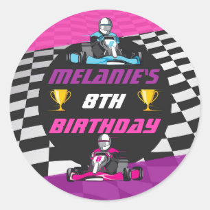 Sticker Rond Go Kart Racing Car Girls Birthday Party