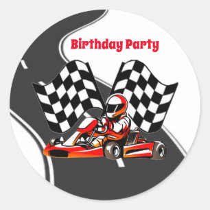Sticker Rond Go Kart Racing Garçon fête d'anniversaire