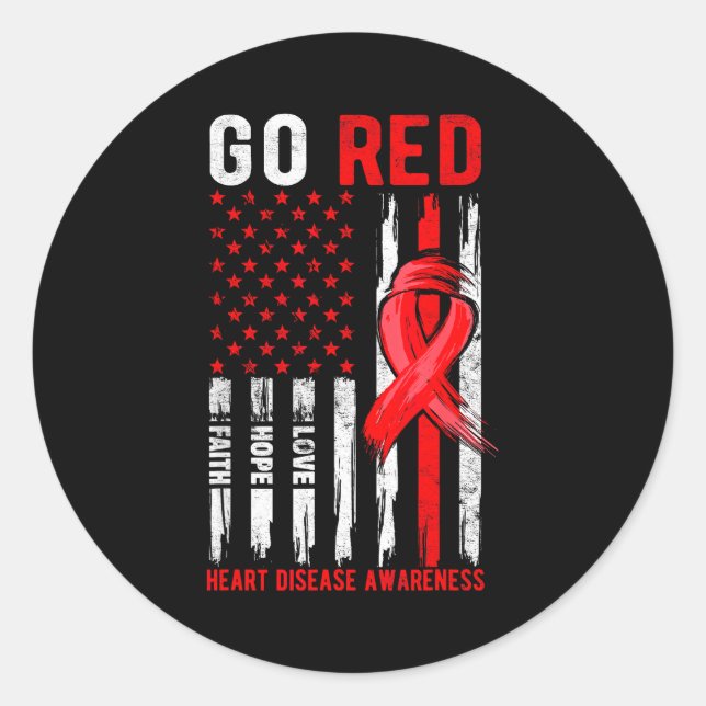 Sticker Rond Go Red Heart Disease Suprt Flag - Heart Disease Aw (Devant)