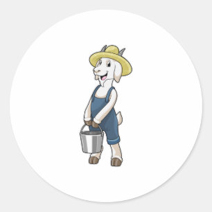 Sticker Rond Goat as Farmer with Bucket