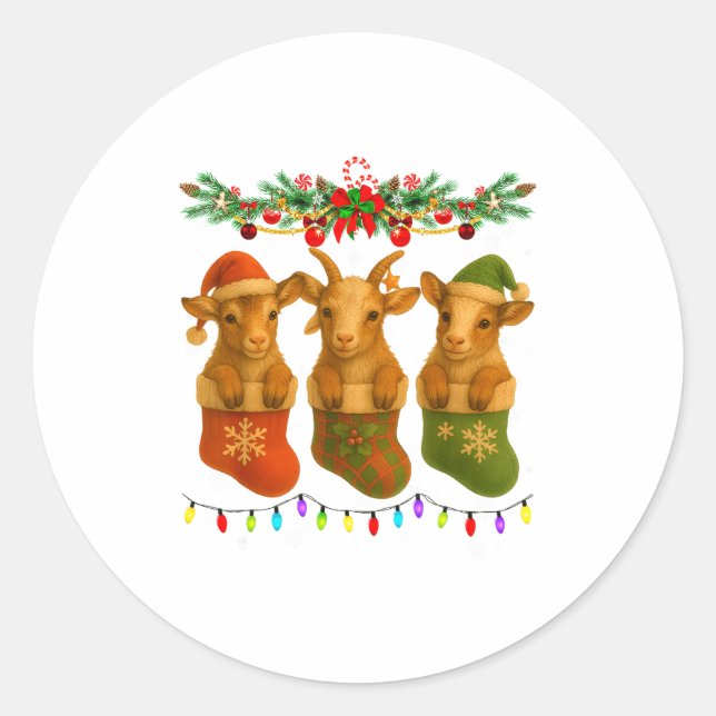 Sticker Rond Goat In Christmas Socks Lights Goat Xmas  (Devant)