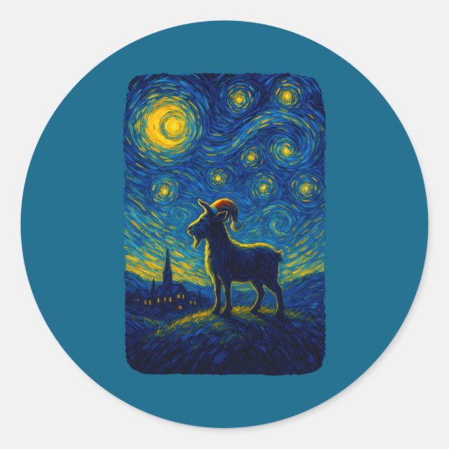 Sticker Rond Goat Lover Santa Hat Christmas Starry Cute Night V (Devant)