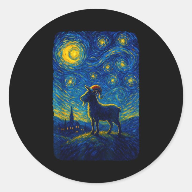 Sticker Rond Goat Lover Santa Hat Christmas Starry Cute Night V (Devant)