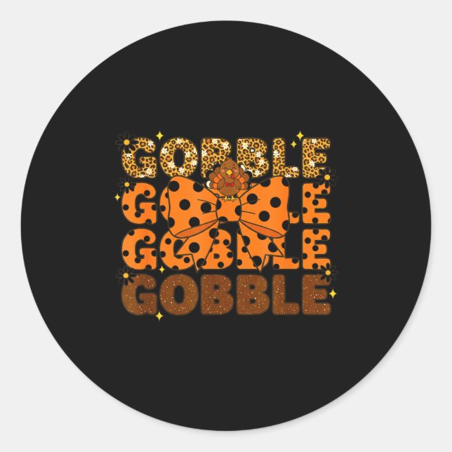 Sticker Rond Gobble Gobble Gobble Thanksgiving Turkey Leopard B (Devant)