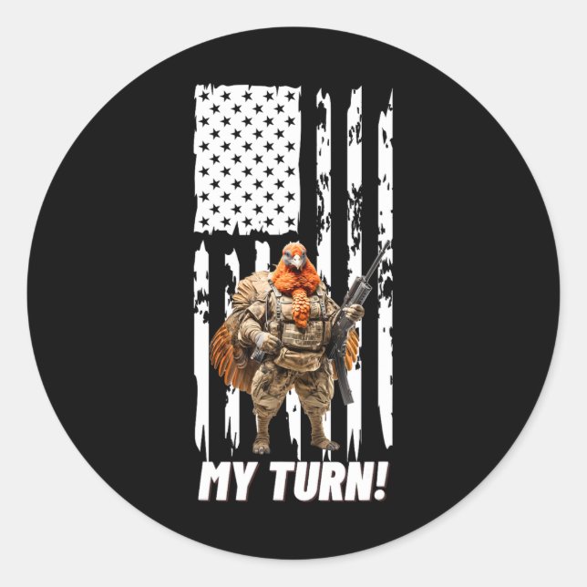 Sticker Rond Gobble Gobble Mon tour Drapeau Usa drôle (Devant)