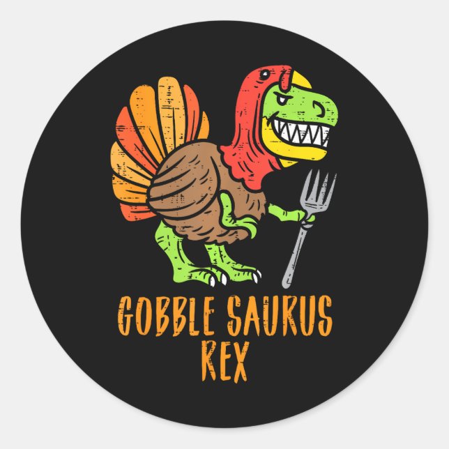 Sticker Rond Gobble Saurus Rex Dino Turquie Thankgiving (Devant)