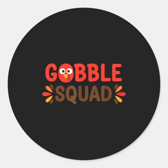 Sticker Rond Gobble Squad Thanksgiving Turkey Day Lunch Lady Ca (Devant)
