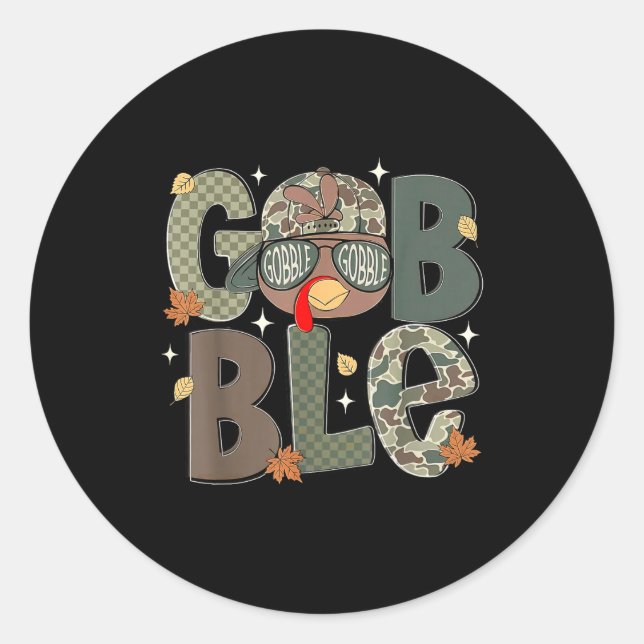 Sticker Rond Gobble Turkey Camo Hat Thanksgiving Boys Youth Kid (Devant)