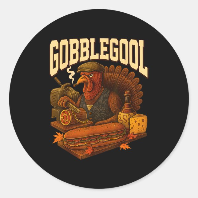 Sticker Rond Gobbol Turkey Gobble Gool Thanksgiving Retro  (Devant)