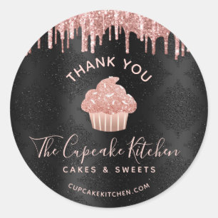 Sticker Rond Gobelet de Cupcake en Or Rose Pailleté Cuisine Noi