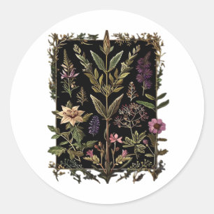 Sticker Rond Goblincore Sorcière Victorienne Herbes Classique
