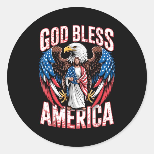 Sticker Rond God Bless America Flag Jesus Christian Eagle Patri (Devant)