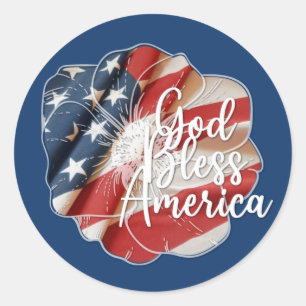 Sticker Rond God Bless America Red White Blue Flag Tags cadeaux