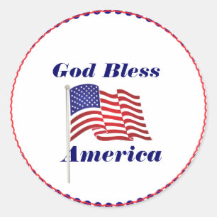 Sticker Rond God Bless America texte, drapeau américain