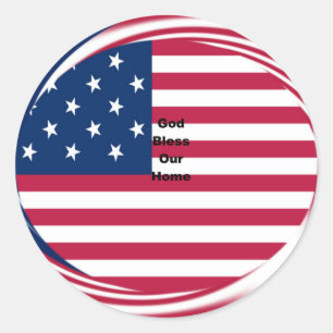 Sticker Rond God Bless Our Home : USA Flag Swirl Art