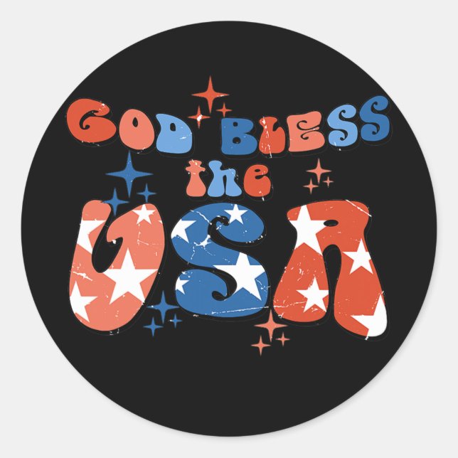 Sticker Rond God Bless The USA Patriotic America Flag 4th of (Devant)
