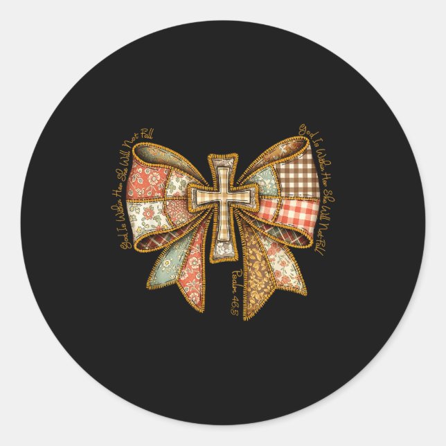Sticker Rond God Is Within Her She Will Not Fall Coquette Bow C (Devant)