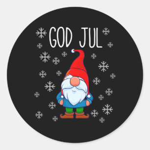 Sticker Rond God Jul Swedish Tomte Gnome Merry scandinave