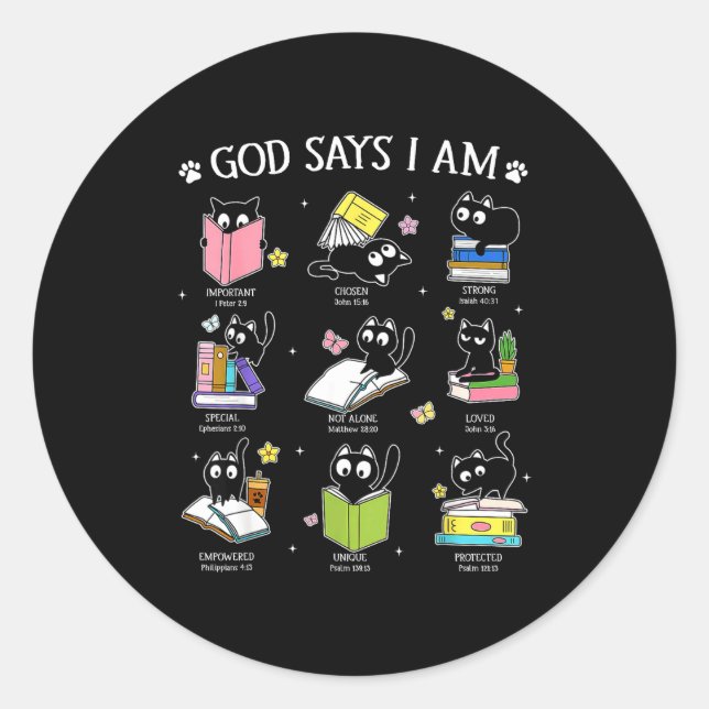Sticker Rond God Says I Am Cat Book Lover Christian Cute Jesus  (Devant)