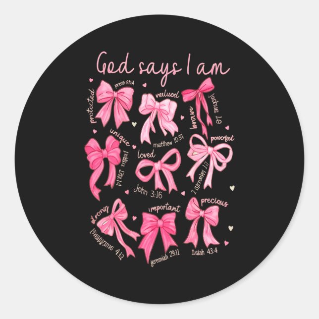 Sticker Rond God Says I Am Coquette Bow Coquette Bow Fall Valen (Devant)