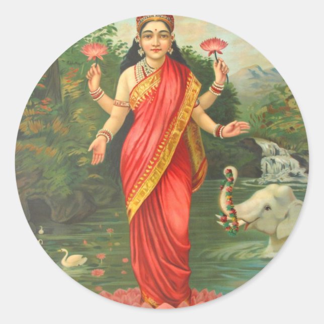 Sticker Rond Goddess Lakshmi - Raja Ravi Varma (Devant)