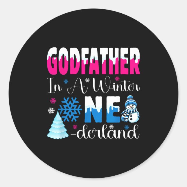 Sticker Rond Godfather In A Winter Onederland Bday Girl Sweet S (Devant)