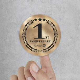 Sticker Rond Gold 1er anniversaire logo d'entreprise commémorat